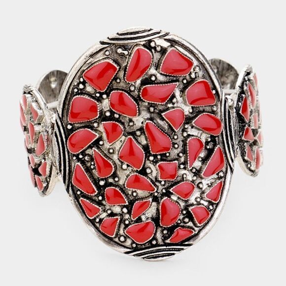 Western Red Enamel Cluster Stretch Bracelet - Picture 1 of 7